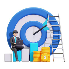 3d Businessman working on business target illustration
