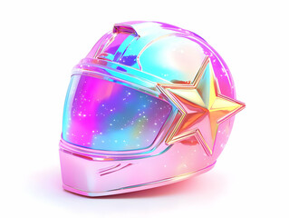Fototapeta premium Flat Holographic Star and Military Helmet Design with Copy Space for Veterans Day Tributes and Promotional Materials - Glossy Vector Illustration