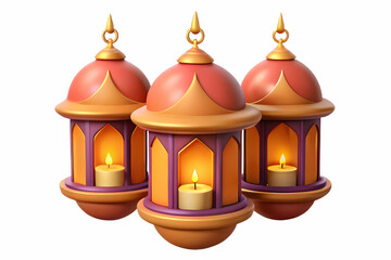 Obraz premium Flat Glossy Diwali Lanterns Glowing in the Night - Vibrant Festive Background Illustration Celebrating Diwali Joy and Colors