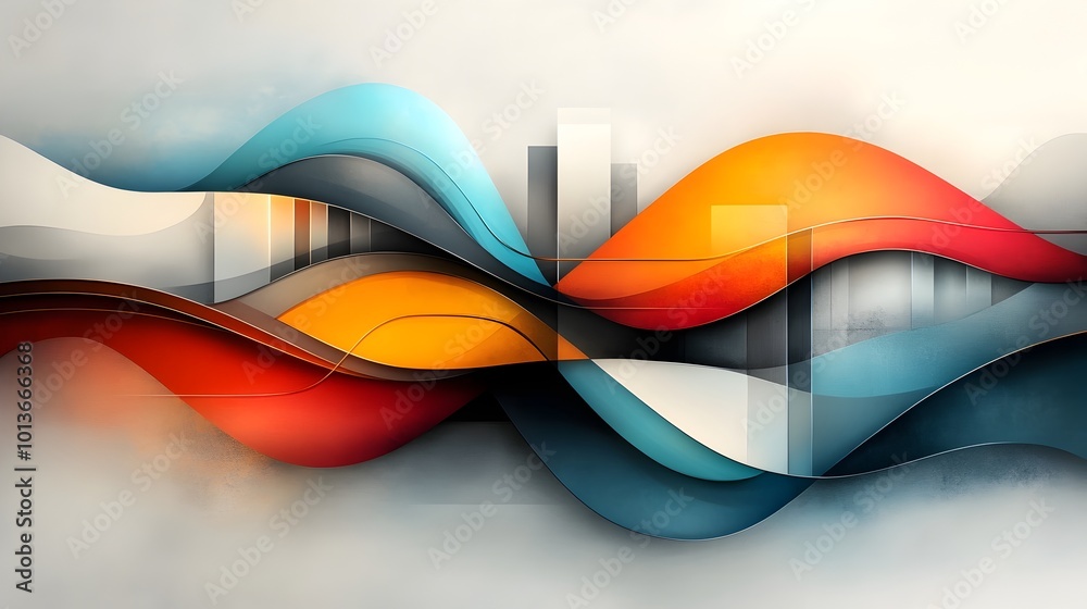 Poster conceptual abstract visualization of a futuristic smart transit grid with dynamic fluid lines and in