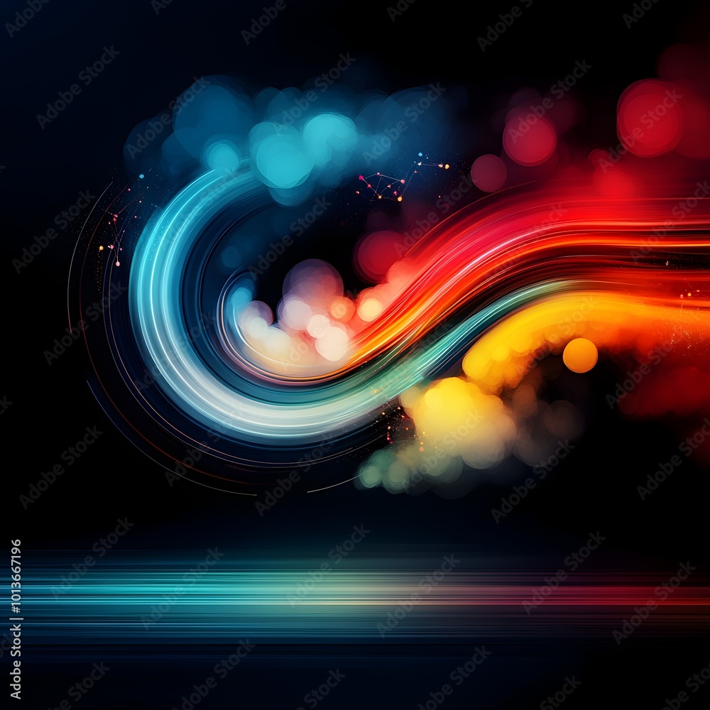 Poster vibrant abstract composition visualizing the interconnected data streams and real time decision maki