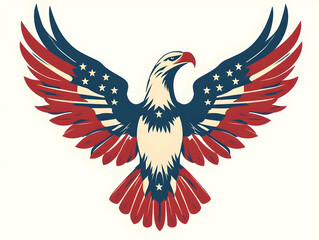 Fototapeta premium Flat Eagle emblem and folded flag with Proud to Serve text concept as A patriotic abstract vector featuring an eagle emblem and a folded American flag isolated on a white background. The text Proud to