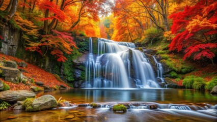 Obraz premium Tranquil waterfall surrounded by vibrant autumn foliage, showcasing the beauty of the changing seasons, waterfall, autumn