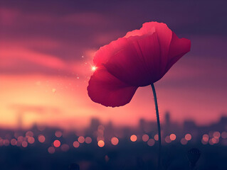 Fototapeta premium Emotional Banner Design with Flat Abstract Glowing Poppy and 'Remember the Heroes' Text - Honoring Sacrifice of Hari Pahlawan in a Respectful Digital Vector Style
