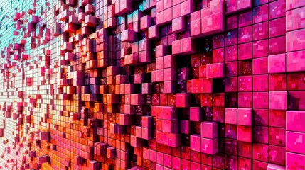Fototapeta premium Abstract 3D Wall of Pink and Orange Cubes
