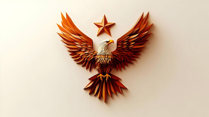 Obraz premium 3D American Eagle and Star Icon with 'Land of the Free' Text - Abstract Vector Symbolizing Freedom and Patriotism on Isolated White Background