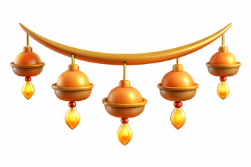 Obraz premium Glowing Diwali Toran with Hanging Bells - Minimalist Abstract Vector Design Isolated on White Background, Perfect for Celebrating the Spirit of Diwali