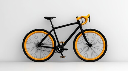Fototapeta premium Stylish black bicycle with vibrant orange details, white isolated background.
