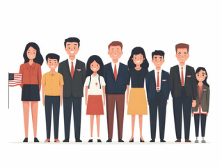 Fototapeta premium Emotional Family Moments at Veterans Day Ceremony - Candid Side Angle Shot of Loved Ones Honoring Their Heroes in Flat Vector Illustration