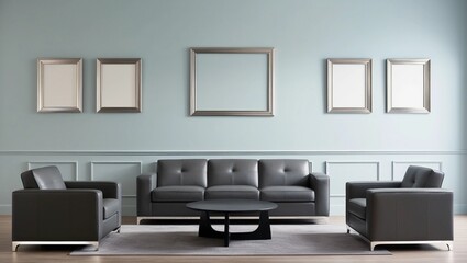  Sophisticated Living Room with Dark Gray Sofa Set and Frames
