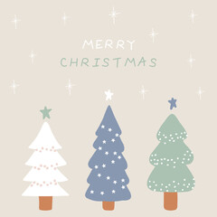 Vector illustration of colorful hand-drawn Christmas trees. Merry Christmas