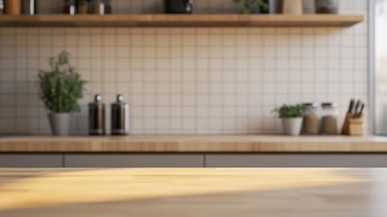 A modern kitchen countertop with plants and utensils, showcasing a clean, minimalist design.