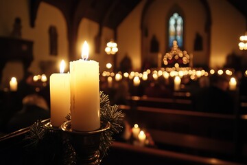 A Christmas Eve church service by candlelight.