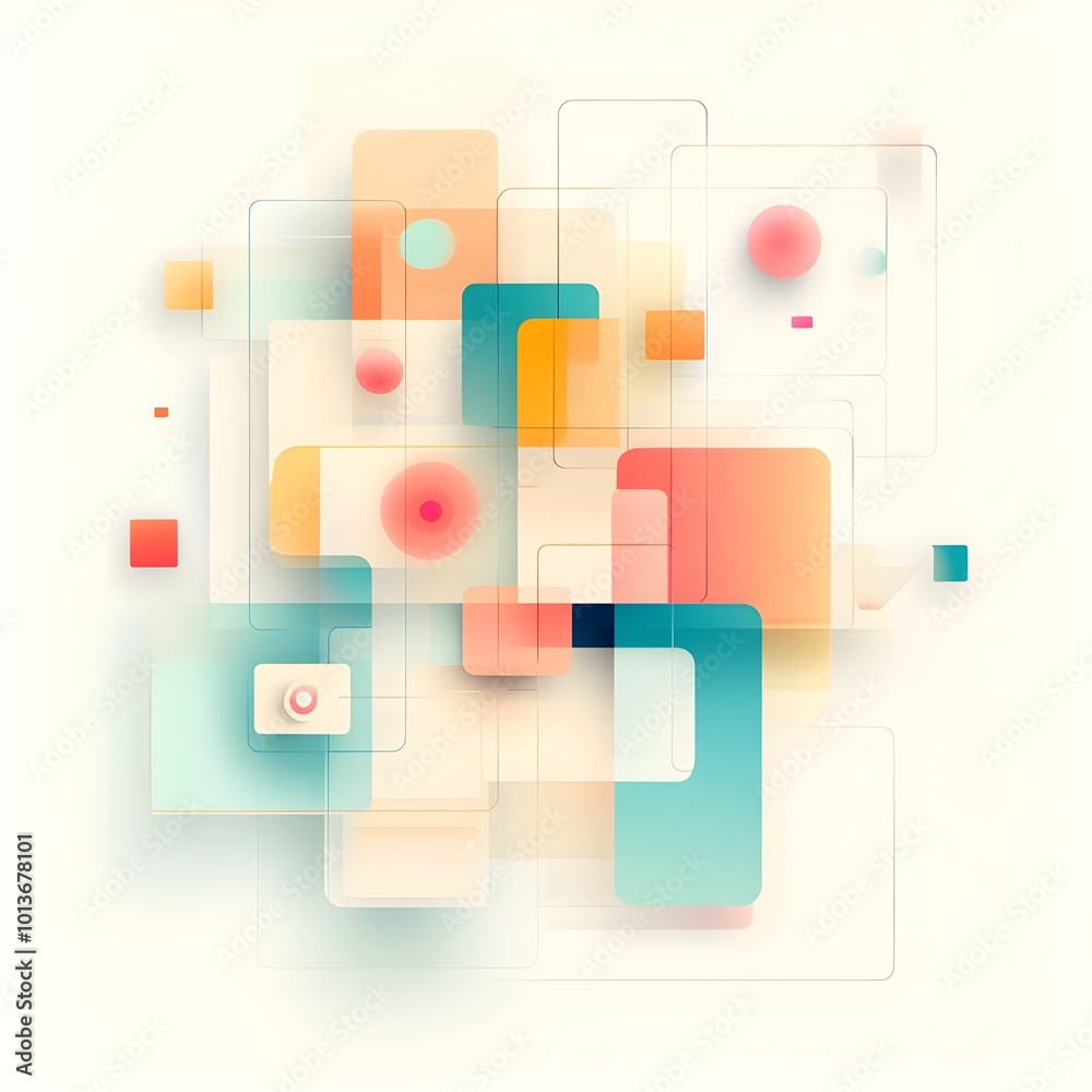 Poster minimalist abstract digital artwork featuring a grid based pattern with clean lines and a soft paste