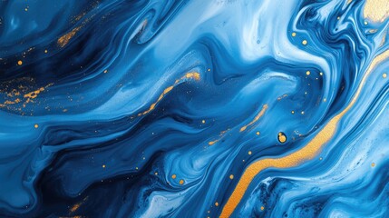 Obraz premium Abstract blue and gold waves create a mesmerizing pattern, evoking a sense of tranquility and elegance.
