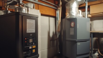 Closeup of a Modern Heating System in a Basement