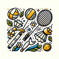 Obraz premium Clipart badminton bat and shuttlecock vector art with white background
