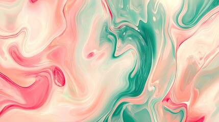 A vibrant abstract swirl blending soft pink and mint green hues on a smooth canvas.