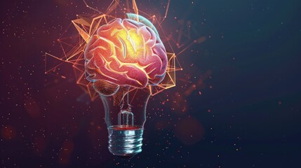 Light bulb with virtual Brain for Conceptual symbol of ideas and insights AI generated image