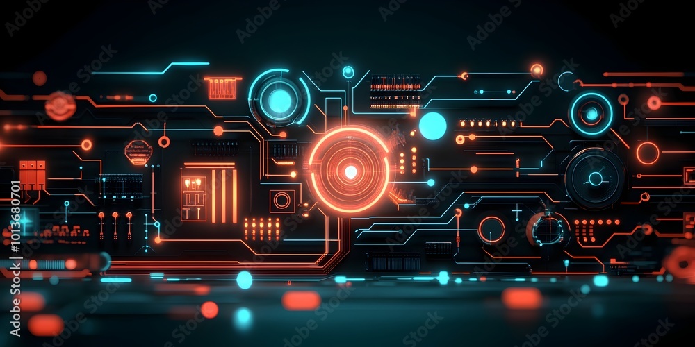Poster captivating abstract digital background featuring futuristic circuitry and luminescent data flows tr