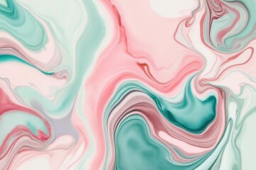 Fototapeta premium Dreamy Watercolor Texture Background with Soft Pastel Mint and Rose Colors and Fluid Marbled Design Elements