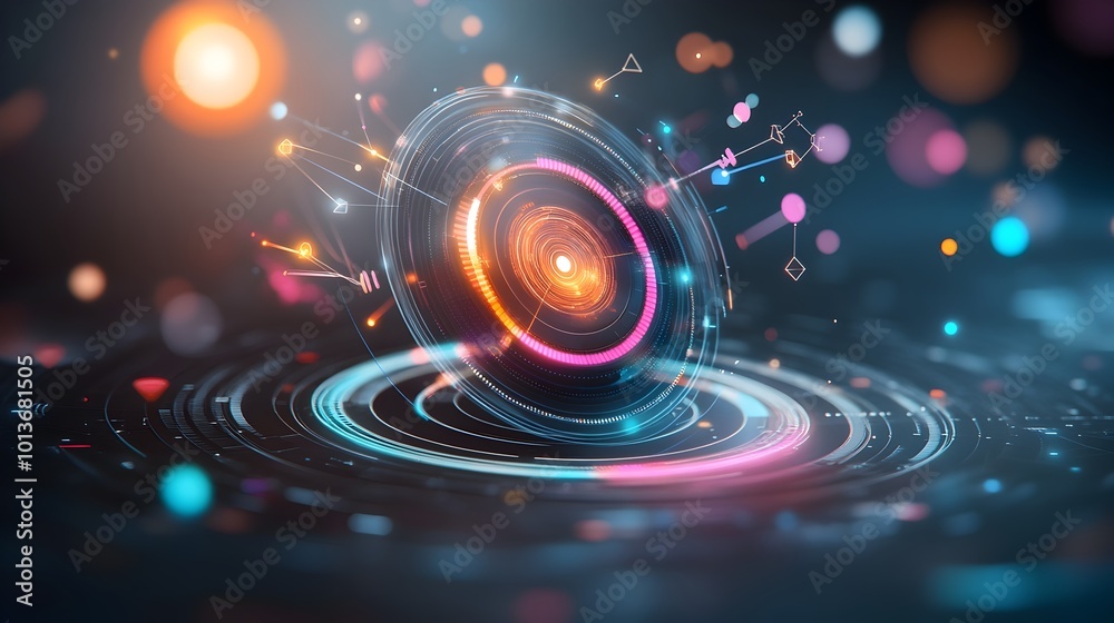 Poster mesmerizing digital abstract background with interlocking geometric forms complex interwoven shapes 