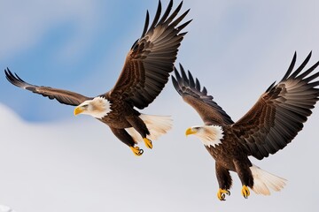 Fototapeta premium Majestic Pair of Soaring Eagles Isolated on Snow White Background