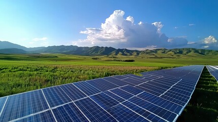 Aerial View of Solar Farm with Solar Panels