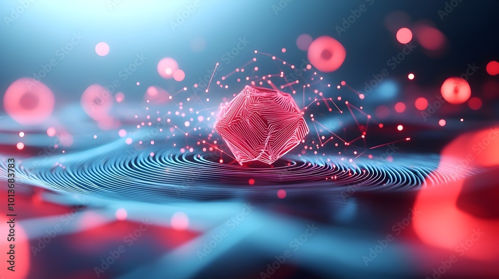 Poster interlocking geometric abstraction with luminous effects in futuristic cityscape dynamic interplay o