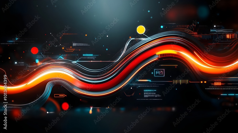 Poster conceptual abstract design evoking the fluidity and interconnectivity of a smart transit network dyn