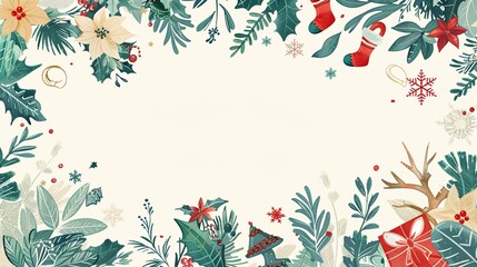 Obraz premium Enchanting Hand-Drawn Christmas Border: Celebrate the Magic of the Season with Trees, Gifts, Snowflakes, and Festive Cheer