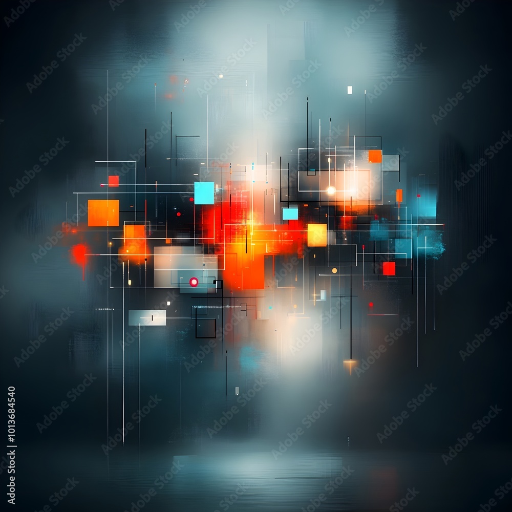 Poster captivating interconnected digital polygon composition with luminous lines a bold experimental digit