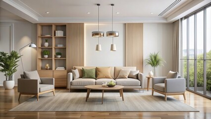 Fototapeta premium Modern living room with minimalist furniture and neutral color scheme, modern, living room, minimalist