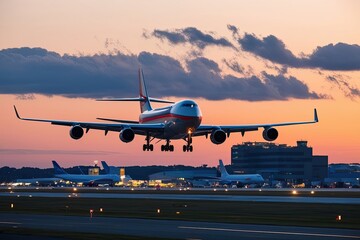 Naklejka premium Evening Cargo Jet Departure Insights on Aviation and Shipping at International Airport