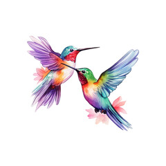 Obraz premium Two hummingbirds on a branch with pink flowers are perfect for nature themed designs, greeting cards, and springtime illustrations. Generative AI