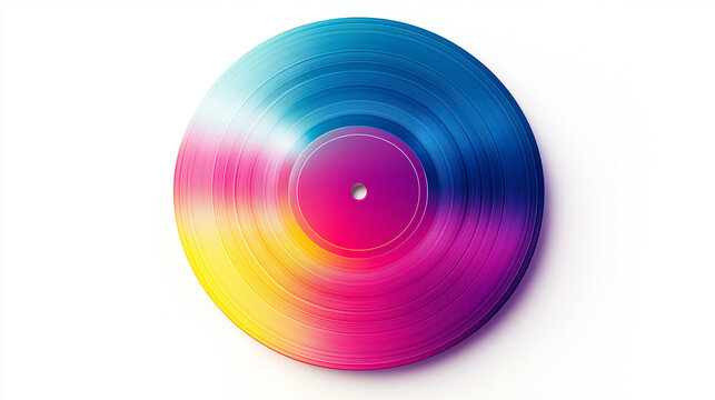 disc isolated on white, beautiful LP record, top-down view, white background, lovely LP design