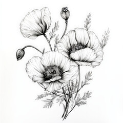 Fototapeta premium flower, nature, floral, vector, rose, flowers, spring, tulip, plant, leaf, blossom, summer, illustration, drawing, design, poppy, beauty, pattern, decoration, bud, art, sketch, color, red, card