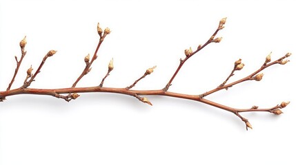 Obraz premium A close-up of a bare tree branch with buds against a white background.