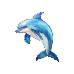 Fototapeta premium blue dolphin jumping, suitable for marine themed designs, posters, and educational materials. Generative AI