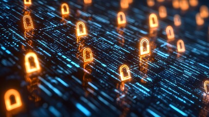 A visually captivating wallpaper showcasing data encryption, featuring intricate patterns of flowing binary code and glowing padlocks intertwined with digital circuits