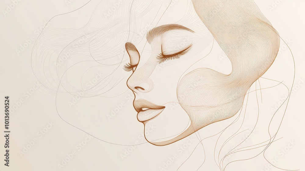 Leinwandbilder an abstract representation showcases flowing lines that form the gentle outline of a female face, em
