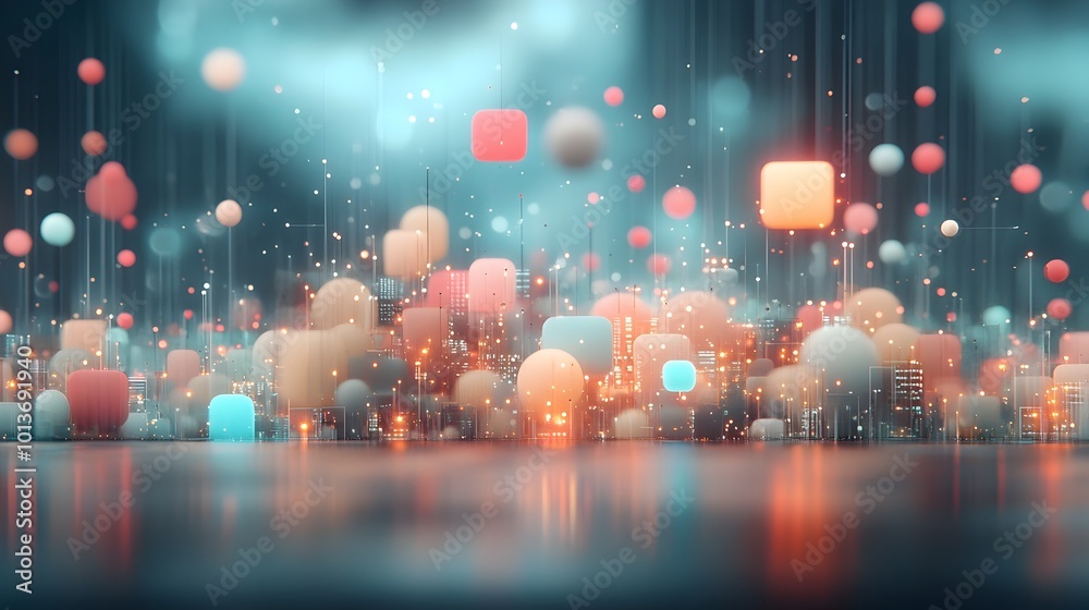 Poster mesmerizing digital landscape featuring a dynamic abstract composition of glowing geometric shapes f