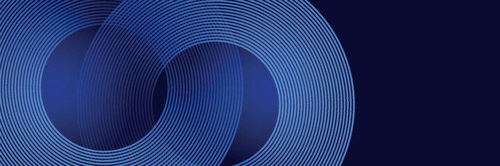 Abstract blue glowing geometric lines on dark blue background. Modern shiny blue circle lines pattern. Futuristic technology concept. Suit for cover, poster,