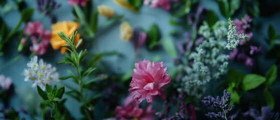 Obraz premium Vibrant flowers in various colors and types create beautiful, natural arrangement, showcasing beauty of nature and joy it brings. 