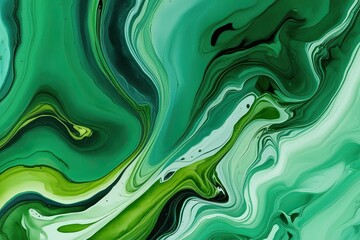 Obraz premium Vibrant Abstract Watercolor Design Backdrop with Green Tones and Swirling Fluid Marbled Texture