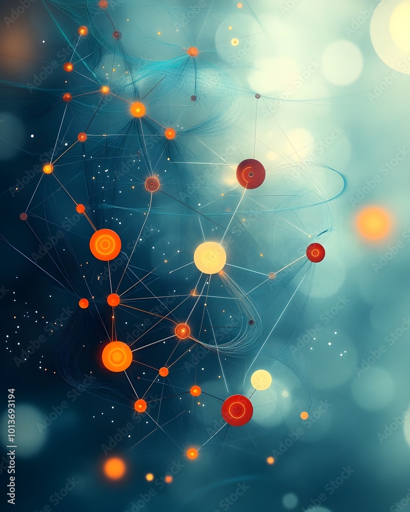 Poster intricate abstract digital pattern comprised of overlapping multifaceted polygon forms and glowing i