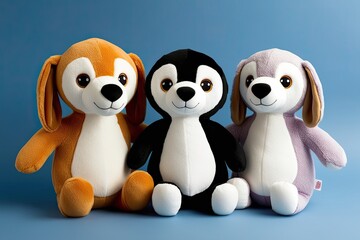 Obraz premium Cutout Set of 3 Plush Stuffed Animal Toys Isolated on Background