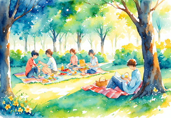 Friends Enjoying a Sunny Day Picnic