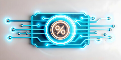 Fototapeta premium Flat Glowing Abstract Discount Percentage Icon with Tech Lines | Cyber Monday Promotions Vector Illustration