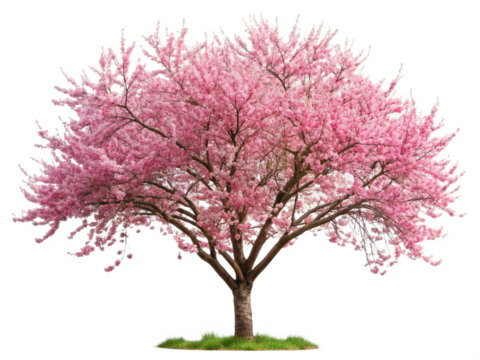 Ornamental tree flowering plum tree isolated on transparent background